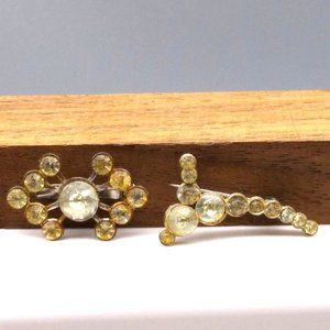 Graceful and Elegant Art Nouveau Brooch Lot, Clear Rhinestones